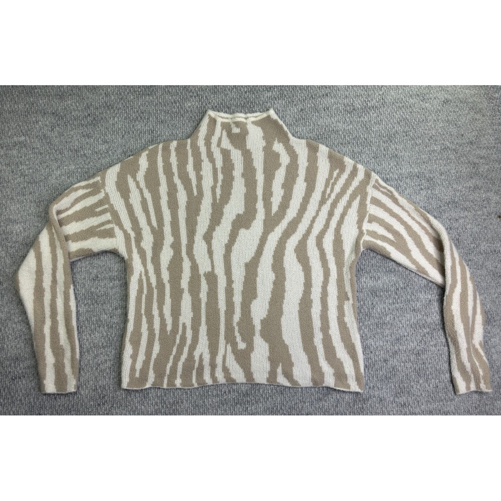 Express Women's XS Zebra Print Fuzzy Mock Neck Sweater Beige Ivory Oversized